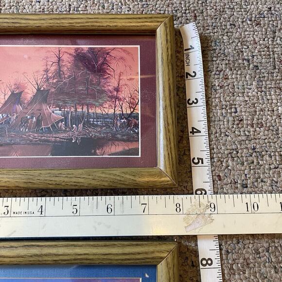 Indian Settlement Art Print Decor Native American Camp Riding Horse Lot Of 2 - Picture 3 of 9